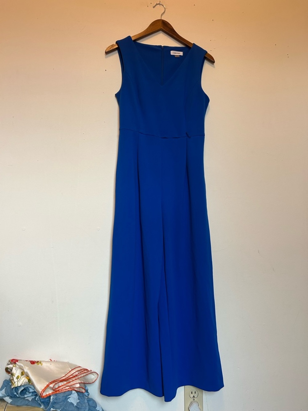 Calvin Klein Sleeveless V-Neck Maxi Romper in Royal Blue